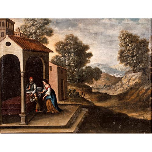 Sub.:26 - Lote: 1133 - ESCUELA ESPAOLA, S. XVII Jacob recibiendo la bendicin de su padre Isaac
