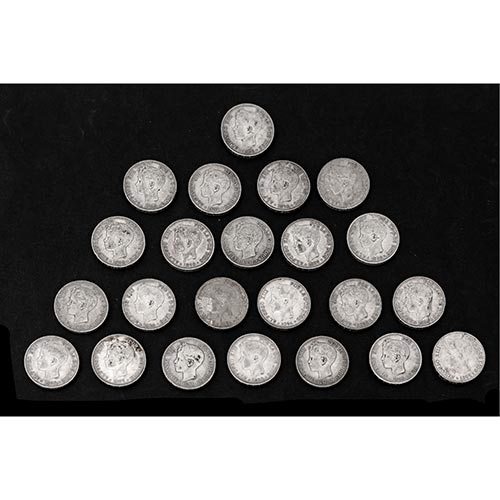 Sub.:26 - Lote: 1421 -  23 monedas de 5 pesetas realizados en plata de Alfonso XII. 