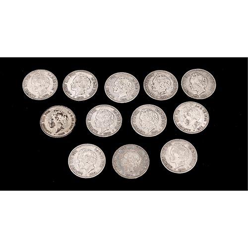 Sub.:26 - Lote: 1420 -  16 monedas de 5 pesetas en plata de Alfonso XII. 