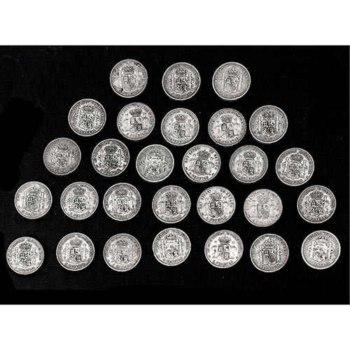 Sub.:26 - Lote: 1419 -  28 monedas de 5 pesetas realizados en plata de Alfonso XII. 