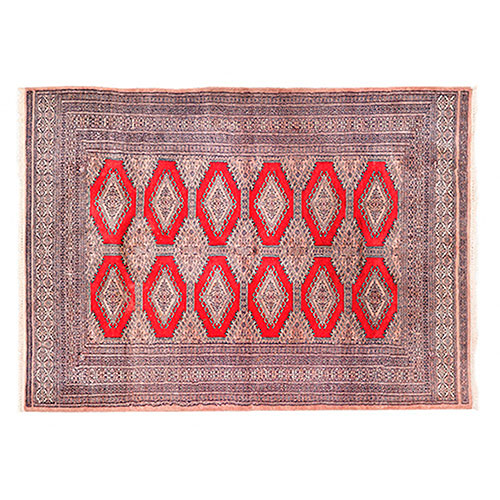 Sub.:27 - Lote: 1395 -  Alfombra persa en lana con decoracin de motivos geomtricos en tono gris sobre campo rojo.