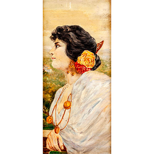 Sub.:27 - Lote: 102 - JOSEP OBIOLS PALAU (Barcelona 1894-1967) Mujer joven de perfil, con flores en el pelo
