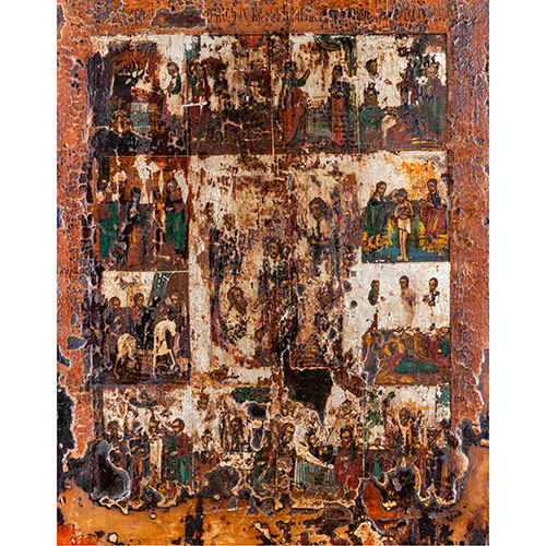 Sub.:27 - Lote: 228 -  Icono en madera con escenas de la vida de Cristo