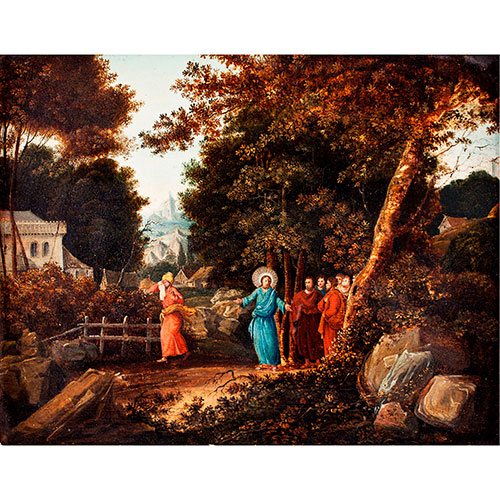 Sub.:27 - Lote: 1134 - ESCUELA ALEMANA, S.XVIII Escena de Cristo y sus apstoles en un paisaje