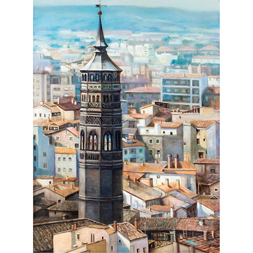 Sub.:27 - Lote: 1066 - LUIS CALVO DEZ (Zaragoza, 1935-2021) Torre mudjar de la iglesia de San Pablo de Zaragoza