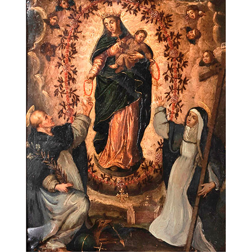 Sub.:27 - Lote: 151 - ESCUELA ESPAOLA S. XVII Virgen del Rosario con Santo Domingo de Guzmn y Santa Elena