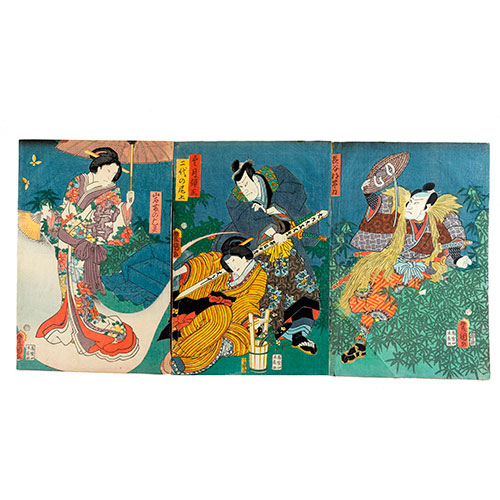 Sub.:27 - Lote: 42 - UTAGAWA KUNISADA, TOYOKUNI III, (Edo, Japn, 1786-1864) Iwafuji y Ohatsu