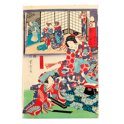 Sub.:27 - Lote: 40 - UTAGAWA YOSHITORA (Act. 1844-1880) Oiran en el barrio rojo de Yoshiwara