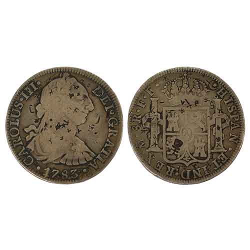 Sub.:28 - Lote: 1289 -  Onza de ocho reales de Carlos III realizada en plata y fechada en 1783. M (Mxico) F.F. Acuada en Mxico. Resellado en China.