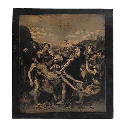 Sub.:28 - Lote: 1070 -  Piedra litogrfica representando `El Descendimiento` de Rafael de Sanzio.