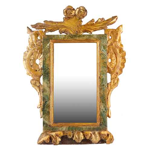 Sub.:28 - Lote: 1141 -  Espejo con marco en madera tallada y dorada y entrecalle marmoreada