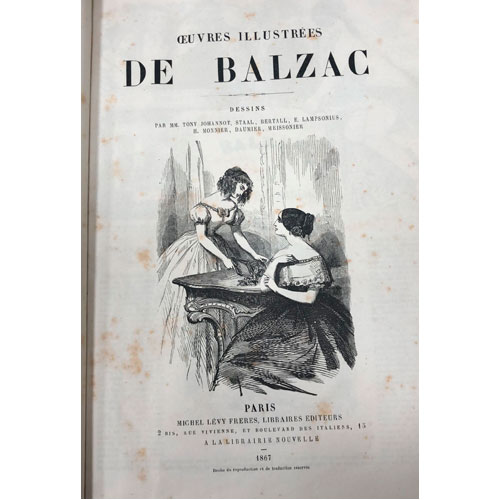 Sub.:28 - Lote: 2061 -  Oeuvres Illustres de Balzac. Dessins par MM. Tony Johannot, Staal, Bertaill, E. Lampsonius, H. Monnier, Daumier, Meissonier. Paris, 1867.