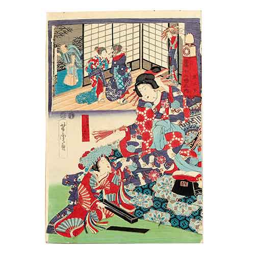Sub.:28 - Lote: 13 - UTAGAWA YOSHITORA (Act. 1844-1880) Oiran en el barrio rojo de Yoshiwara