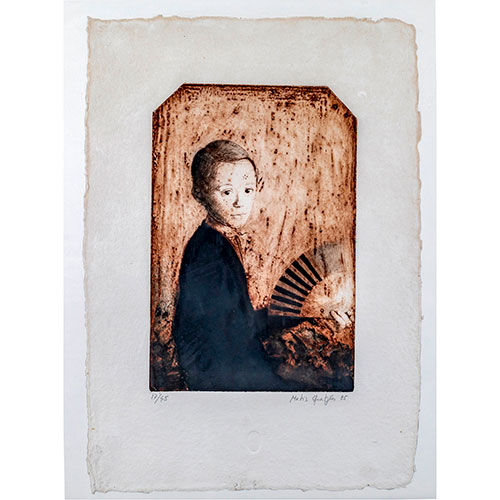 Sub.:29 - Lote: 29 - MATIAS QUETGLAS BENEDET (Ciudadela, 1946) Retrato de niño con abanico