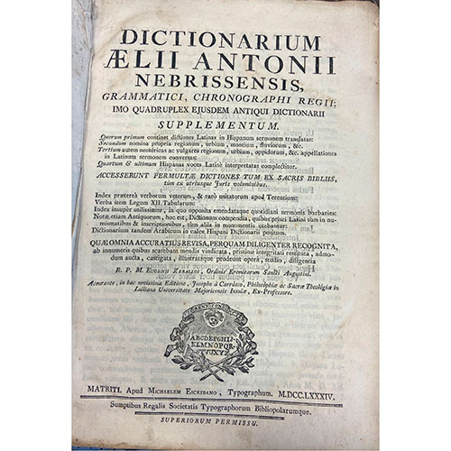 Sub.:29 - Lote: 2043 -  Dictionarium aelii Antonii Nebrissensis, grammatici, chronographi regii; imo quadruplex ejusdem antiqui dictionarii suplementum