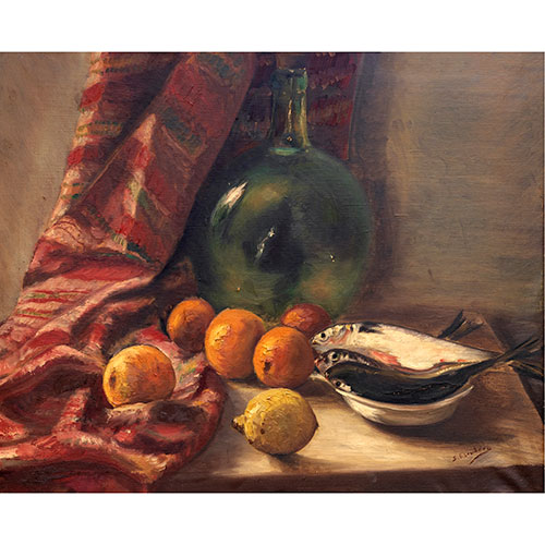 Sub.:29 - Lote: 63 - ESCUELA ESPAÑOLA S. XX Bodegón de naranjas, limones y pescado