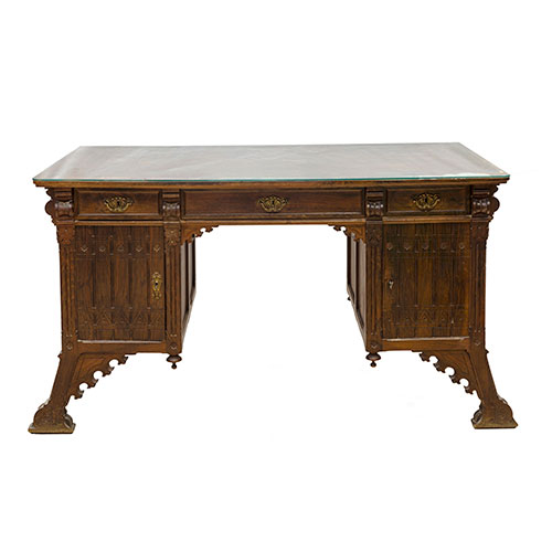 Sub.:29 - Lote: 1290 -  Mesa de despacho en madera de palisandro y estructura en roble