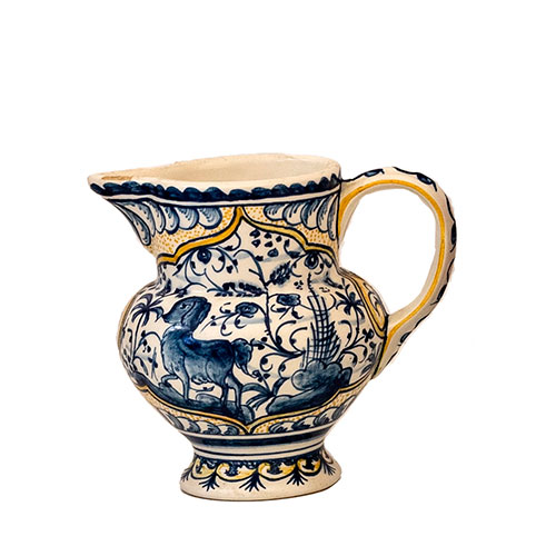 Sub.:29 - Lote: 1357 -  Jarra en cer�mica de Portugal modelo renacentista en blanco, azul y amarillo.