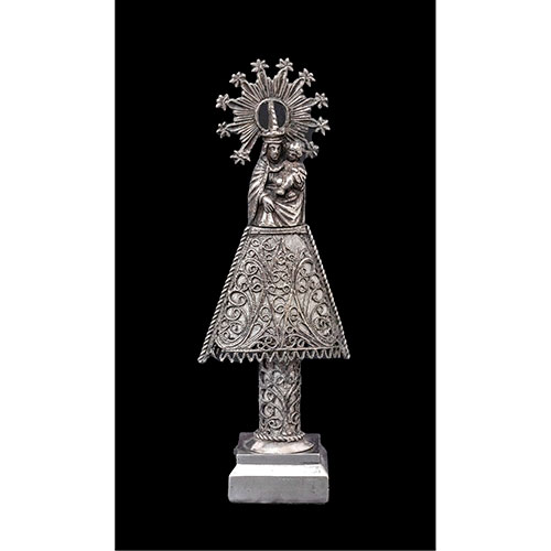Sub.:29 - Lote: 348 -  Virgen del Pilar en plata mantn en filigrana