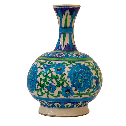 Sub.:29 - Lote: 450 -  Jarrn antiguo Iznik en cermica esmaltada en azul y verde con motivos florales y geomtricos