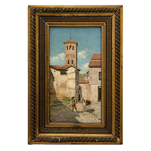 Sub.:29 - Lote: 98 - AGUSTÍN SALINAS Y TERUEL (Zaragoza, 1861-Roma, 1915) Pareja de vistas de Toledo con personajes