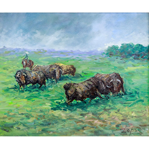 Sub.:3-On - Lote: 293 - ESCUELA ESPA�OLA, S. XX Toros en el campo