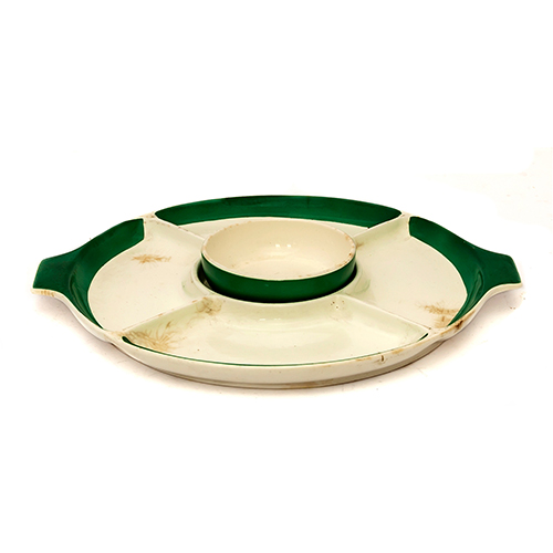 Sub.:3-On - Lote: 347 -  Entremesero con cuenco central en porcelana Roesler con decoraci�n en verde.