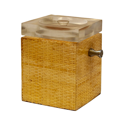 Sub.:3-On - Lote: 202 -  Cubitera en metacrilato con decoraci�n de mimbre trenzado. Desperfectos.