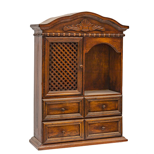 Sub.:3-On - Lote: 43 -  Armario miniatura de colgar en madera, una puerta con celos�a y dos cajones.