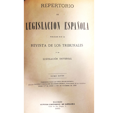 Sub.:3-On - Lote: 2064 -  Repertorio de legislaci�n espa�ola. Tomo 18.