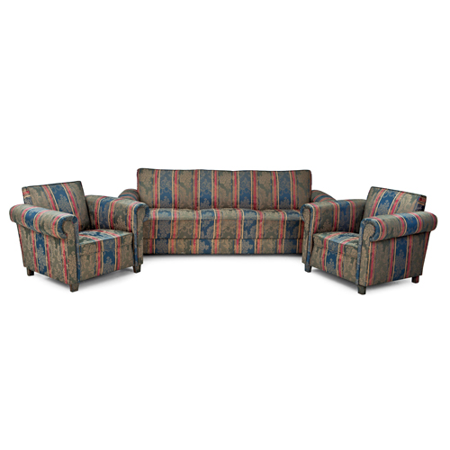 Sub.:3-On - Lote: 68 -  Conjunto de sof� de tres plazas y dos sillones a juego con tapicer�a de rayas.