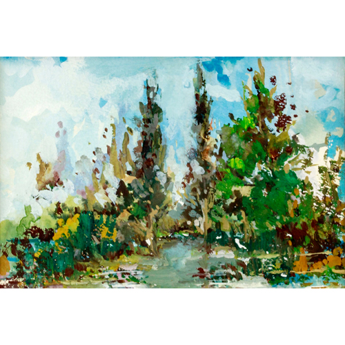 Sub.:3-On - Lote: 251 -  �leo y acuarela sobre papel. Paisaje con �rboles. Enmarcada.