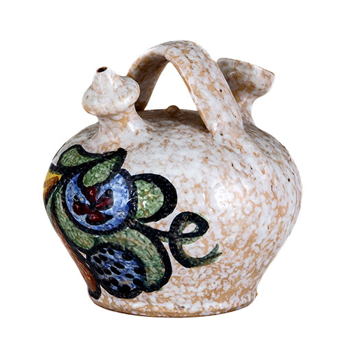 Sub.:3-On - Lote: 321 -  Botijo en barro cocido. Con decoraci�n pol�croma sobre fondo de engobe blanco.