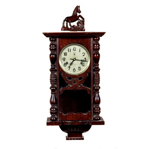 Sub.:3 - Lote: 470 -  Reloj de pared media caja en madera patinada con esfera metalica marca Polaris