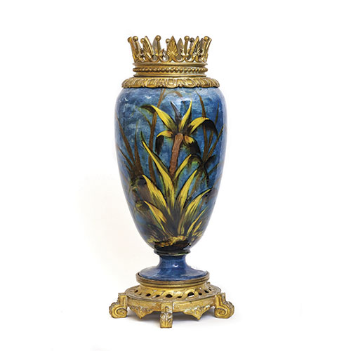 Sub.:30 - Lote: 166 -  Jarr�n en cer�mica vidriada con montura en bronce.