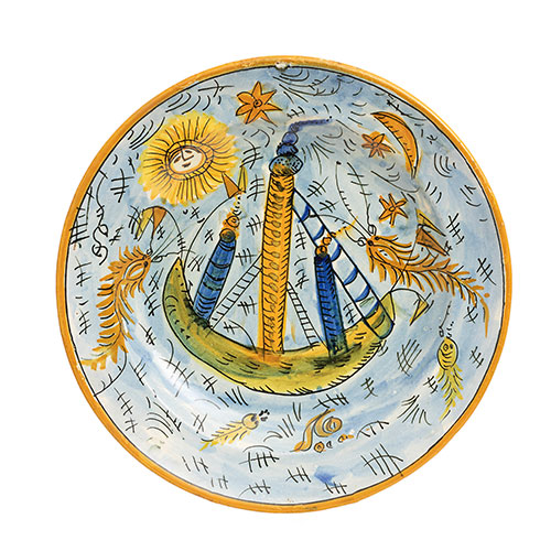 Sub.:30 - Lote: 171 -  Plato en cer�mica de Alcora con escena central marina.