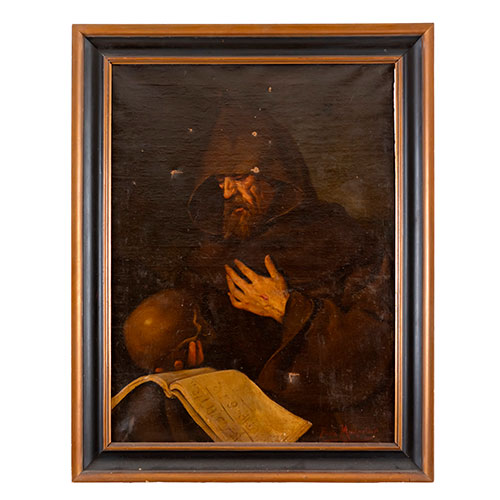 Sub.:30 - Lote: 127 - ESCUELA ESPA�OLA S. XIX Santo con calavera.