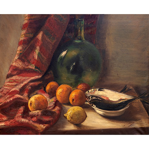 Sub.:31 - Lote: 47 - ESCUELA ESPAÑOLA S. XX Bodegón de naranjas, limones y pescado