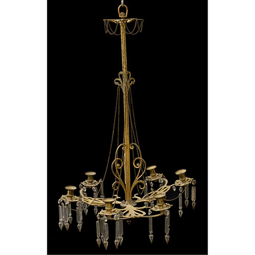 Sub.:31 - Lote: 234 -  L�mpara de techo en bronce dorado de 6 luces con cristales.