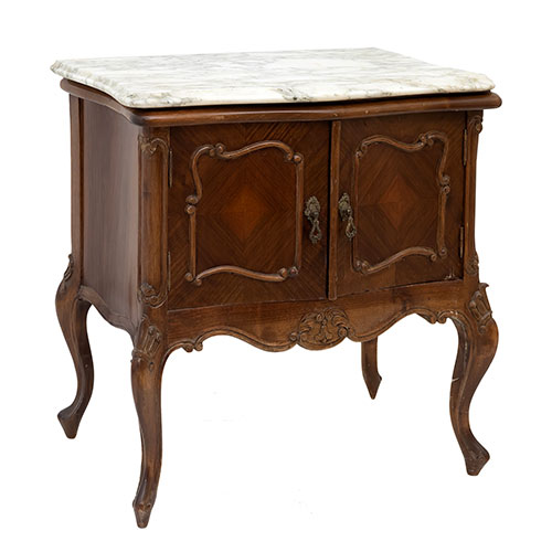 Sub.:31 - Lote: 237 -  Mesilla de Loscertales, Zaragoza, realizada en madera tallada y tapa de m�rmol.