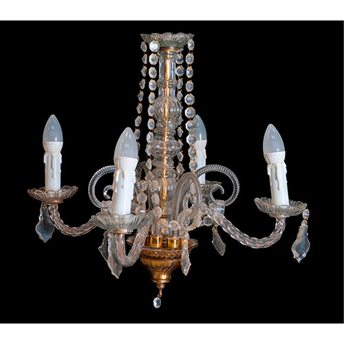 Sub.:31 - Lote: 265 -  L�mpara de techo en cristal con estructura en lat�n repujado, s. XX.