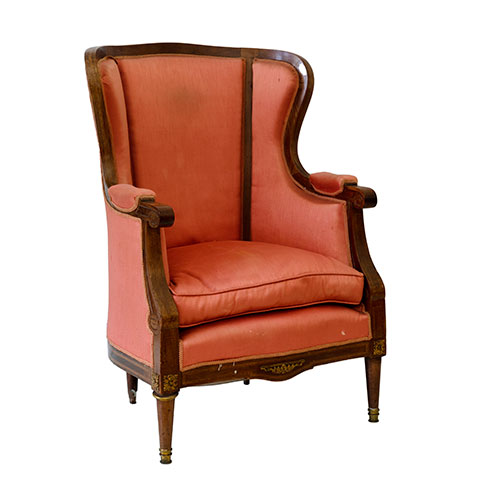 Sub.:31 - Lote: 133 -  Bergere estilo Luis XVI en madera con marqueter�a y aplicaciones de bronce dorado