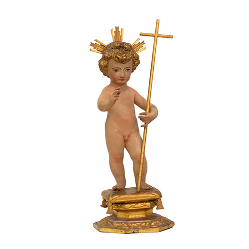 Sub.:31 - Lote: 157 -  Ni�o Jes�s en madera tallada y policromada sobre peana de coj�n