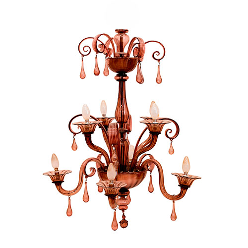 Sub.:31 - Lote: 273 -  L�mpara de Murano color purpura de ocho luces en dos alturas. A�os 50