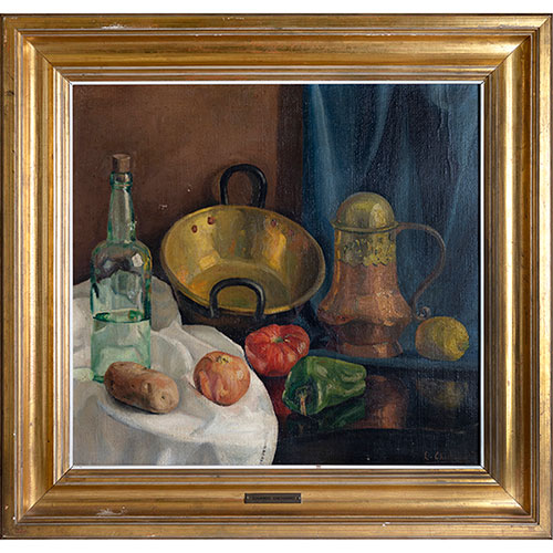 Sub.:32 - Lote: 42 - EDUARDO CHICHARRO BRIONES (Madrid, 1905-1964) Bodegn de cobre y verduras