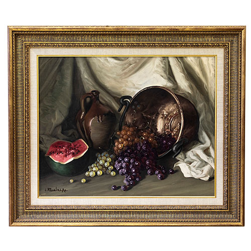 Sub.:32 - Lote: 91 - JOSE ROSALES AROTEGUI (Granada, 1924) Bodegn de uvas y sanda