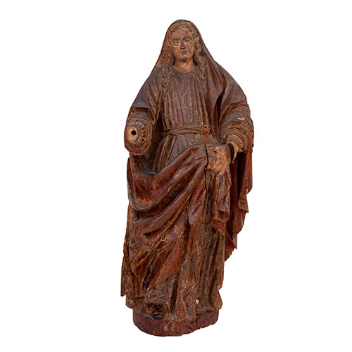 Sub.:32 - Lote: 1310 -  Escultura de Santa en madera tallada con restos de estofado y policrom�a