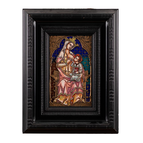 Sub.:32 - Lote: 303 -  Virgen de la leche, modelo g�tico realizado en relieve y esmaltado