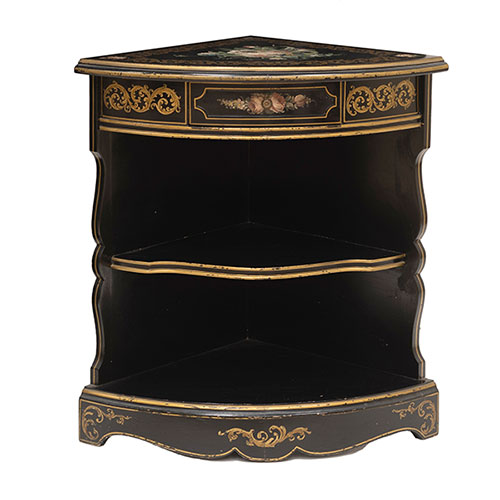 Sub.:32 - Lote: 317 -  Estanter�a rinconera en madera lacada y pintada con temas florales.Tapa en madera pintada
