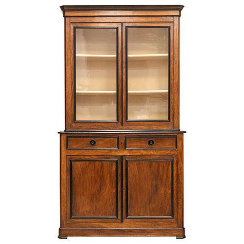 Sub.:32 - Lote: 273 -  Librer�a en madera de palisandro de dos cuerpos con cuatro puertas, dos de ellas acristaladas y dos cajones en cintura